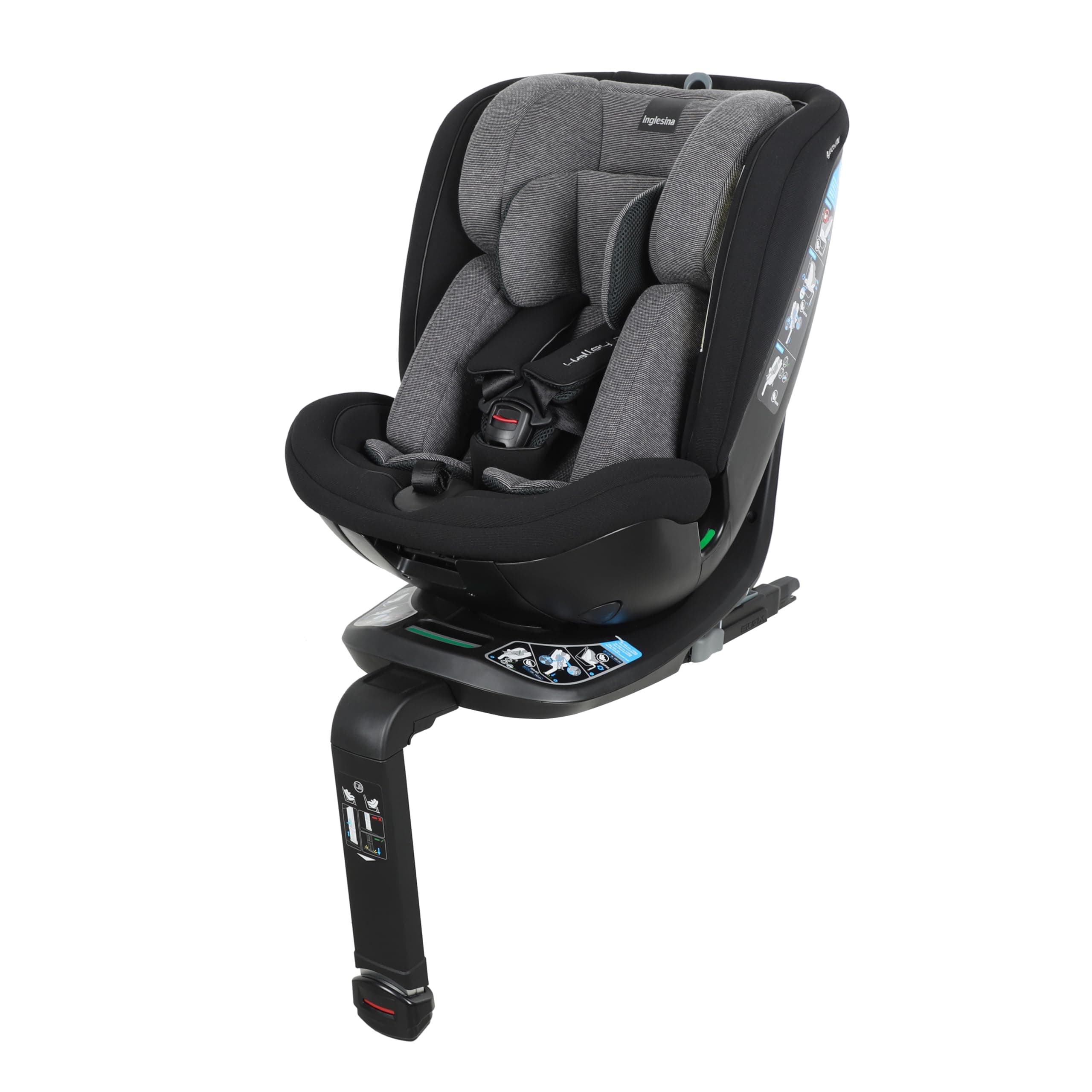 Inglesina Halley Pro, Grey, ISOFIX 360° Swivel Car Seat, 0-12 Years (40-150 cm), Reclining and Breathable, ECE R129/03 Approved