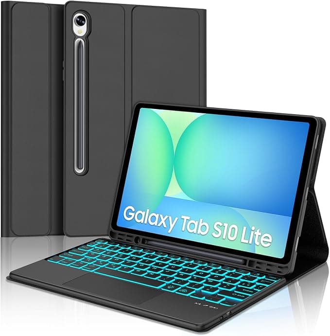 SENGBIRCH Keyboard Case for Samsung Galaxy Tab S10 Lite 10.9 Inches 2025 – AZERTY French Touchpad Keyboard Backlit 7 Colours Detachable Wireless Bluetooth Case for S10 Lite AI Tablet, Black - Image 1