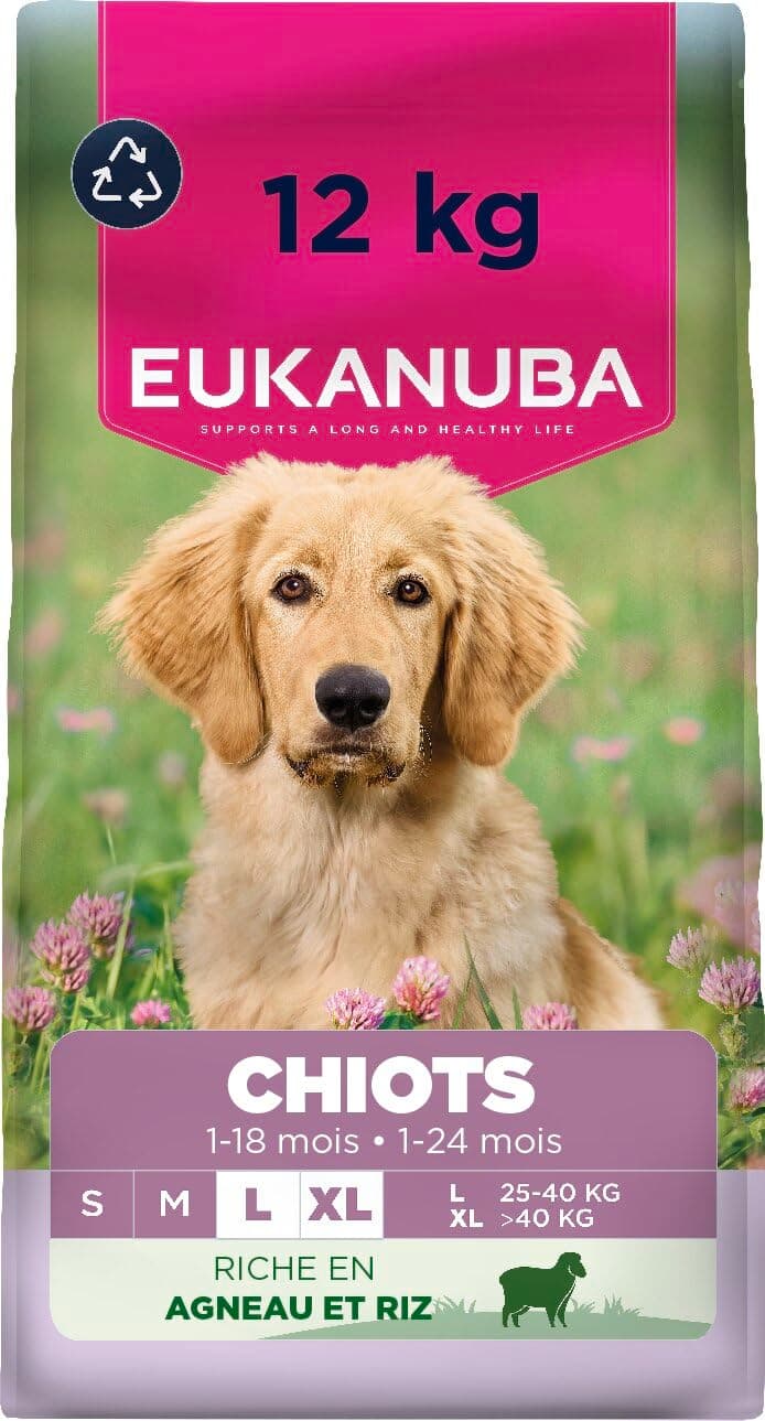 EUKANUBA Life Care Puppy/Junior Large Breed Food 1 to 18 Months, Giant Breed 1 to 24 Months, Rich in Lamb & Rice, DHA, Calcium, Omega 3&6, FOS, MOS, No Dyes, Artificial Flavours or GMOs - 12kg