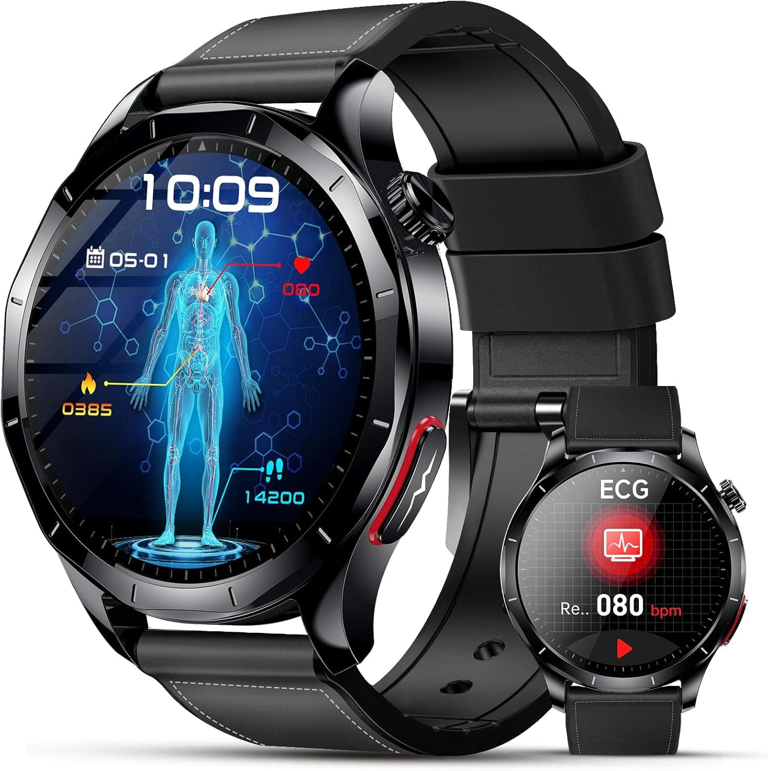 2026 Nouv’ Montre Connectée Homme avec ECG+HRV/Pressιon artérιelle/Acide Urique/IMC,1,43" AMOLED Smartwatch avec Fonction SOS,24/7 Fréquence Cardiaque/Sommeil/SpO2/Apnée,Android/iOS