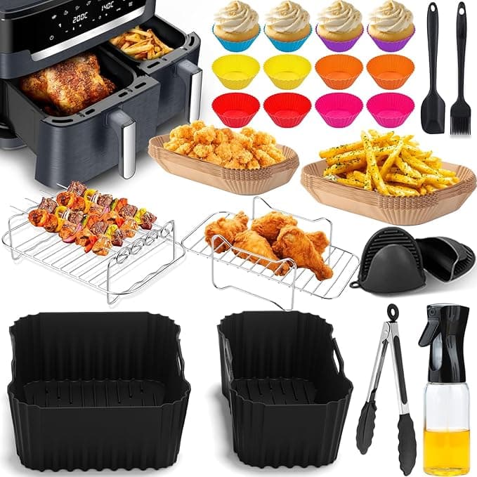 Moulinex Accessories Air Fryer Moulinex Dual Easy Fry XXL 11L, Silicone Mould for Moulinex Double Air Fryer EZ942BF0 EZ9428F0, Baking Paper, Air Fryer Grill, Kitchen Oil Spray, Muffin Mould, etc.