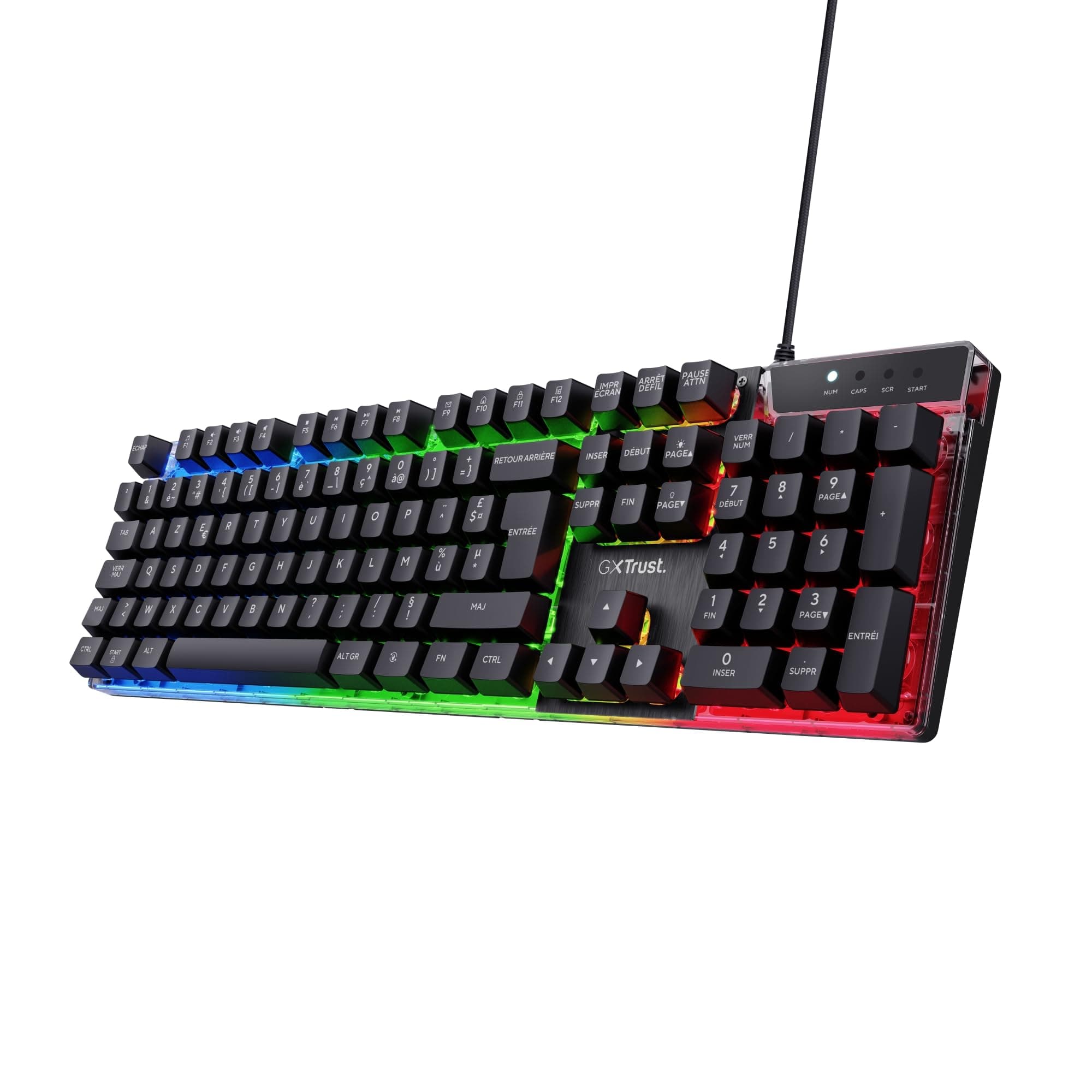 Trust Gaming GXT 835 Azor Wired French AZERTY Gaming Keyboard, LED Rainbow Lighting, Gaming Mode, 8 Anti-Ghosting Keys, USB Membrane Gaming Keyboard, PC/Laptop – Black