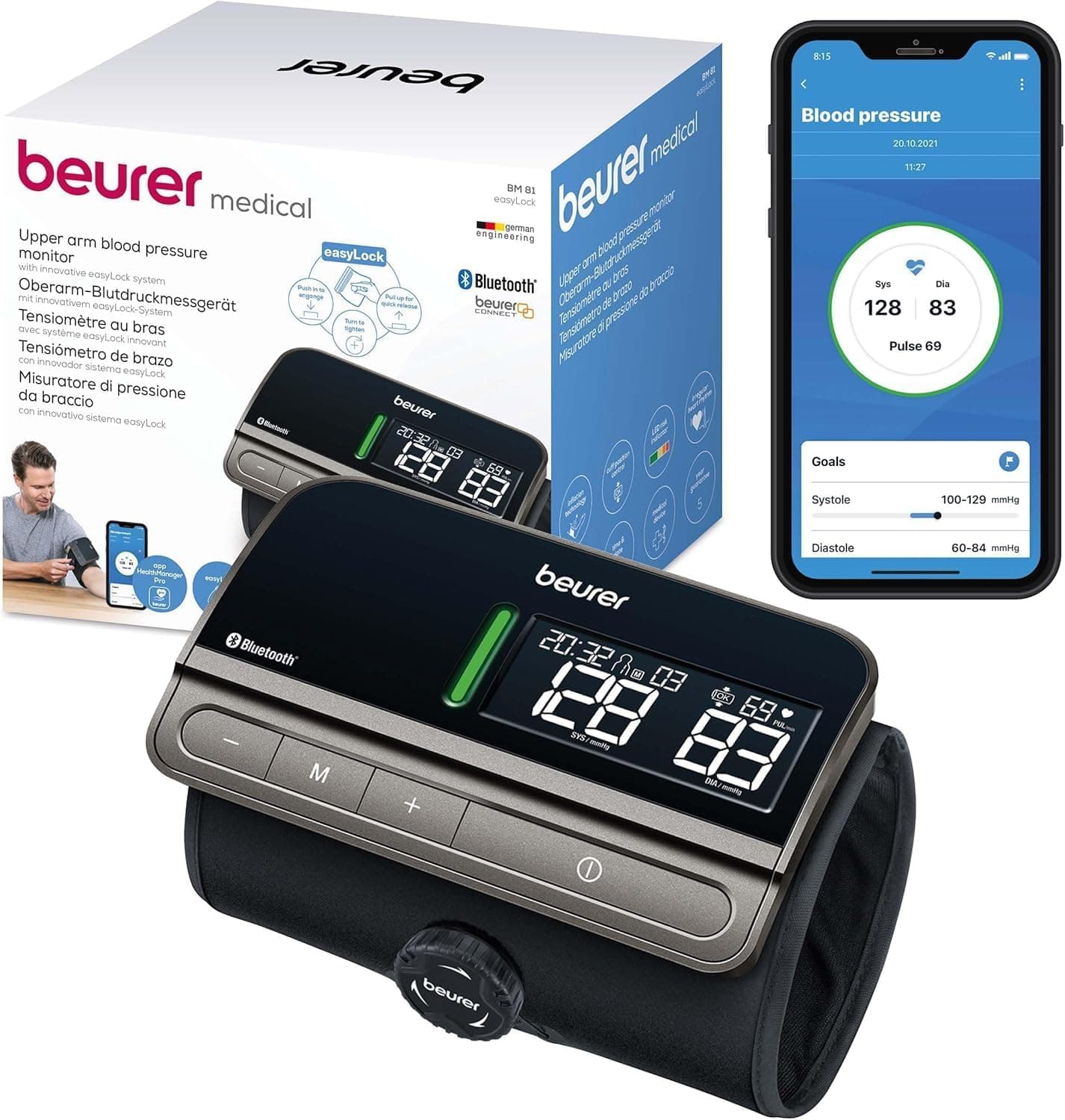 Beurer Beurer BM 81 easyLock Arm Blood Pressure Monitor, Simple Use Without Cable, Clinically Validated, Rotating Armband, Soft and Fast Measurement, Transfer to Apple Health and More