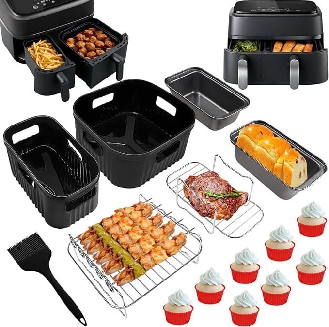 YINGRACE Air Fryer Accessories for Philips Airfryer Dual Basket 3000 Series NA350, 5000 Series NA550, 8 Pieces with Silicone Mould, Rack, Bread Mould, Muffin Pan
