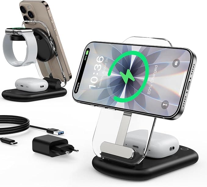 Inductive Charging Dock, Mag Safe Charger, 3 in 1 Compatible with iPhone 17 16 15 14 13 12 Pro Max/Air/Plus/Pro, Wireless Charger 15W Foldable for Apple Watch10/9, Airpods 3/2/Pro - Image 1