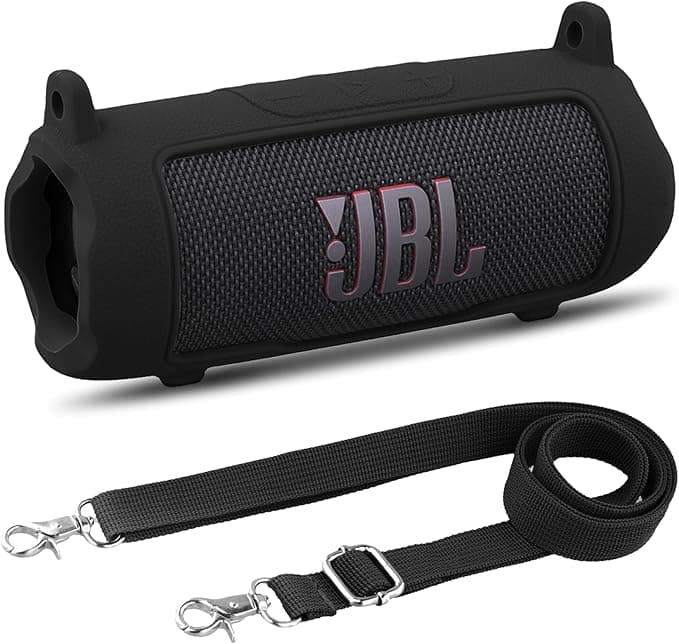 JBL Khanka For JBL Flip 7 Protective Silicone Case with Detachable Strap, Soft Anti-Shock Case for JBL Flip 7 Portable Bluetooth Speaker, Case Only (Black)
