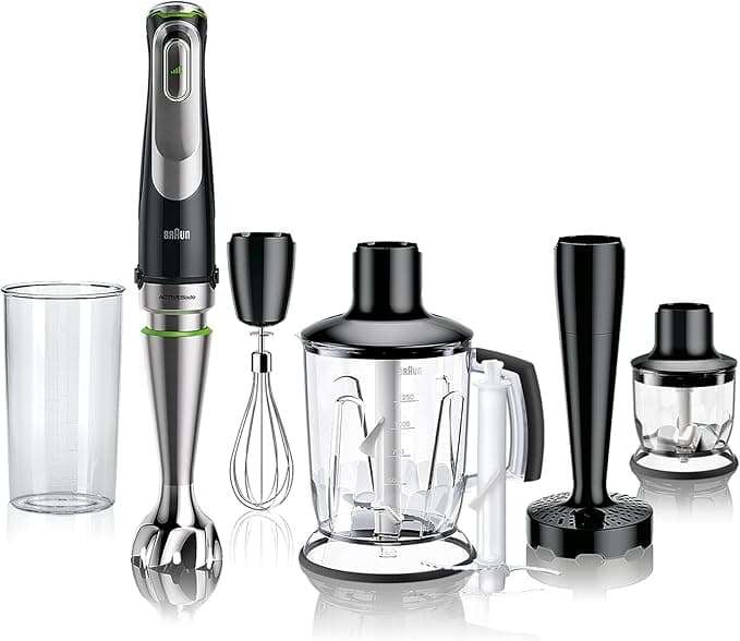 Braun MultiQuick 9 - Immersion Blender, Anti Splash, Precise Speed Selection, Active PowerDrive for Smooth Results, Blender, Mini Chopper, Measuring Jug 600ml, 1200W, Black (MQ9147X)