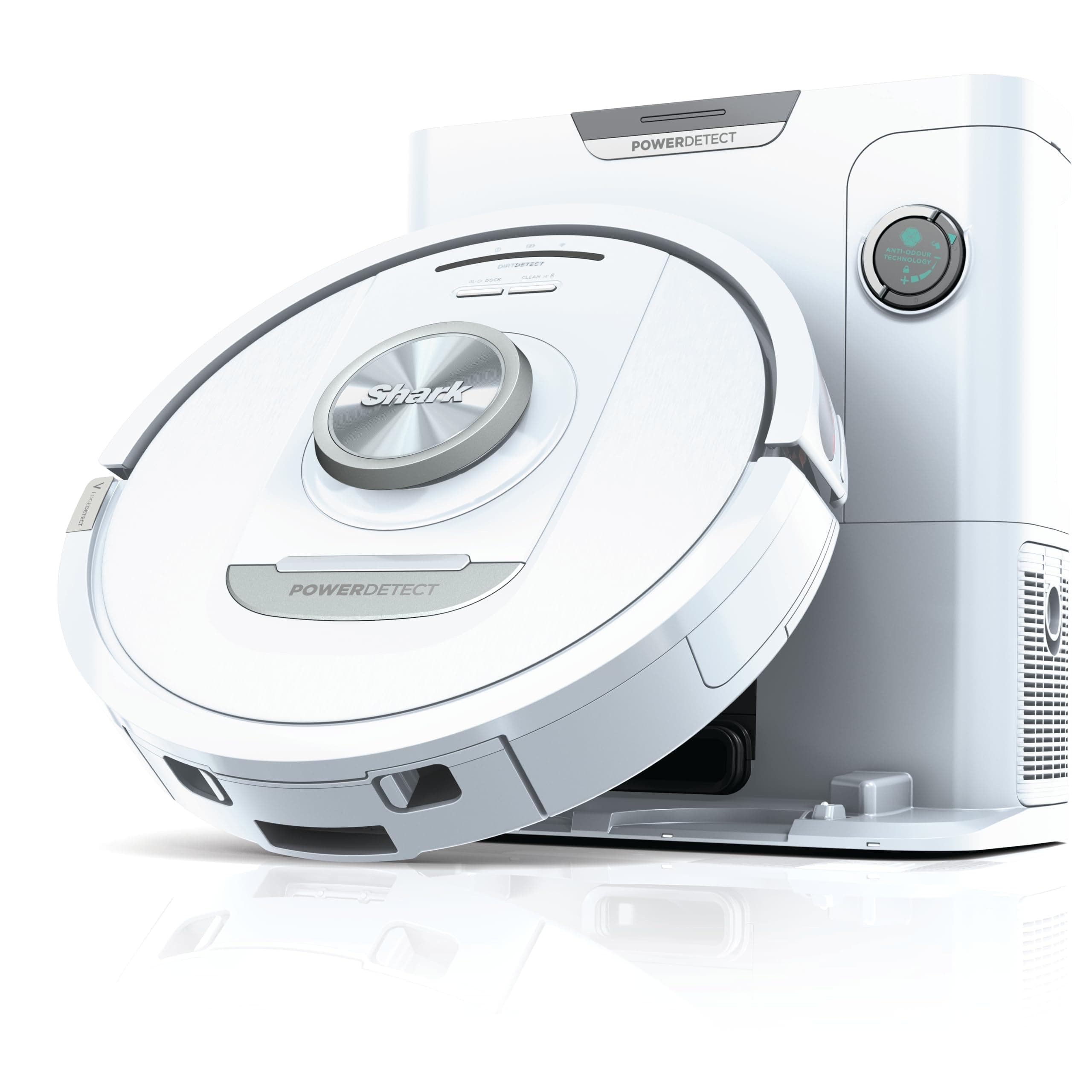 Shark PowerDetect Robot Vacuum Cleaner with 60 Day Self-Emptying Base - Carpet, Hard Floors & Pet Hair - 3D LiDAR Navigation - Wi-Fi/App - Odour Free Cartridge, 2 Brushes Included - White