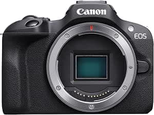 Canon EOS R100 Compact Hybrid Camera with APS-C Sensor Stabilised 24M Pixels, 4K Video, Wi-Fi, AutoFocus Dual Pixel, Bare Body Black