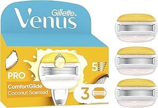 Gillette Gillette Venus Pro ComfortGlide Lames parfumées à la noix de coco pour femme avec crème hydratante Olay, 3 cartouches de rasoir, manche en métal réutilisable