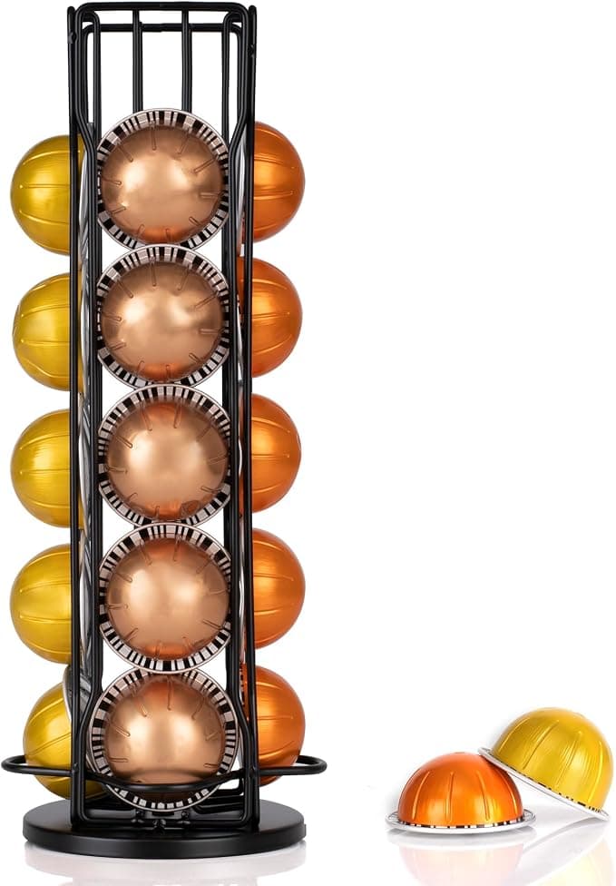 RECAPS Rotating pod holder compatible with Nespresso Vertuoline capsules, holds 20 360 degree Vertuo coffee pods. - Image 1