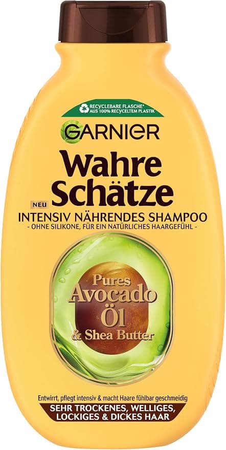 Garnier Wahre Schätze Intense Nourishing Shampoo with Pure Avocado Oil and Shea Butter for Dry Hair, Silicone-Free, For All Types of Curls, Extra Softness, 250 ml - Image 1