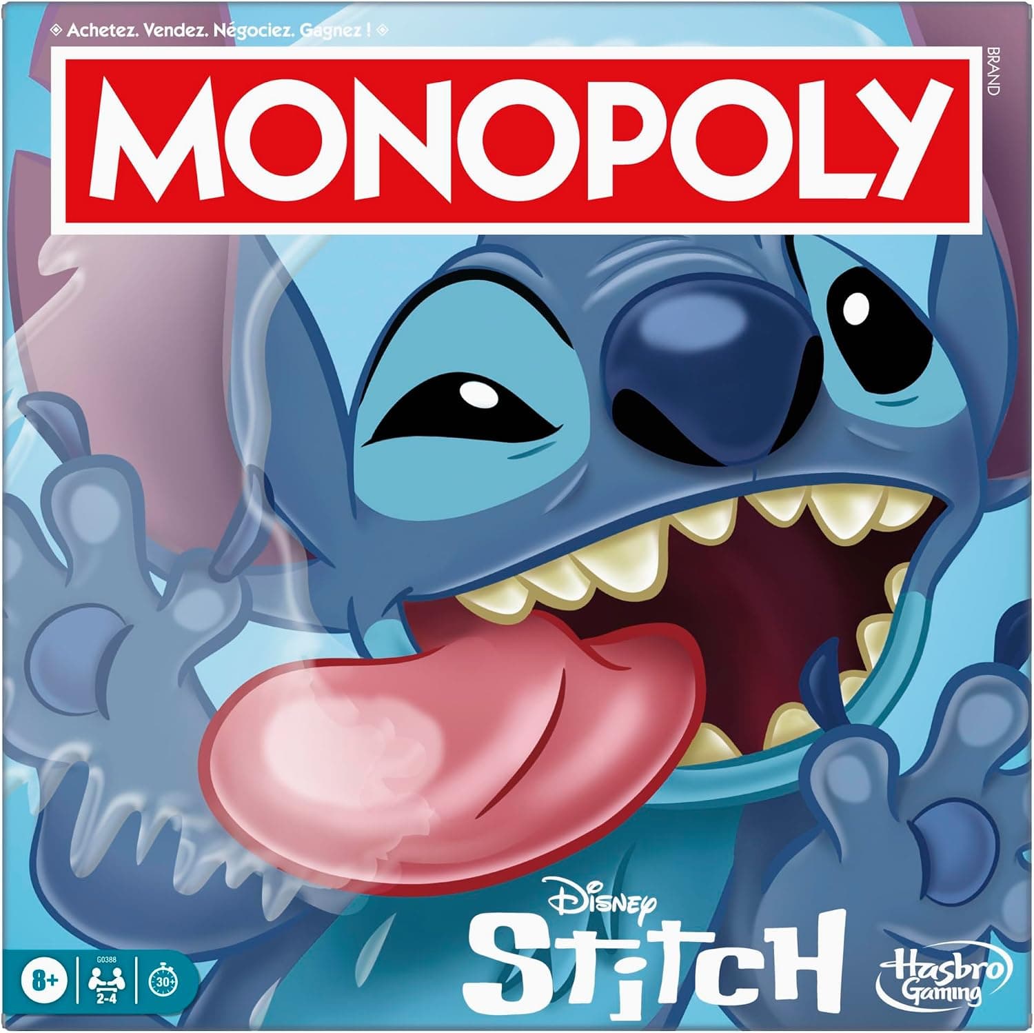 Jeu de Plateau Monopoly édition Disney Stitch - Version française, Jeu de société Familial et multijoueur pour Enfants, Ados et Adultes, Jeu de société, Dès 8 Ans