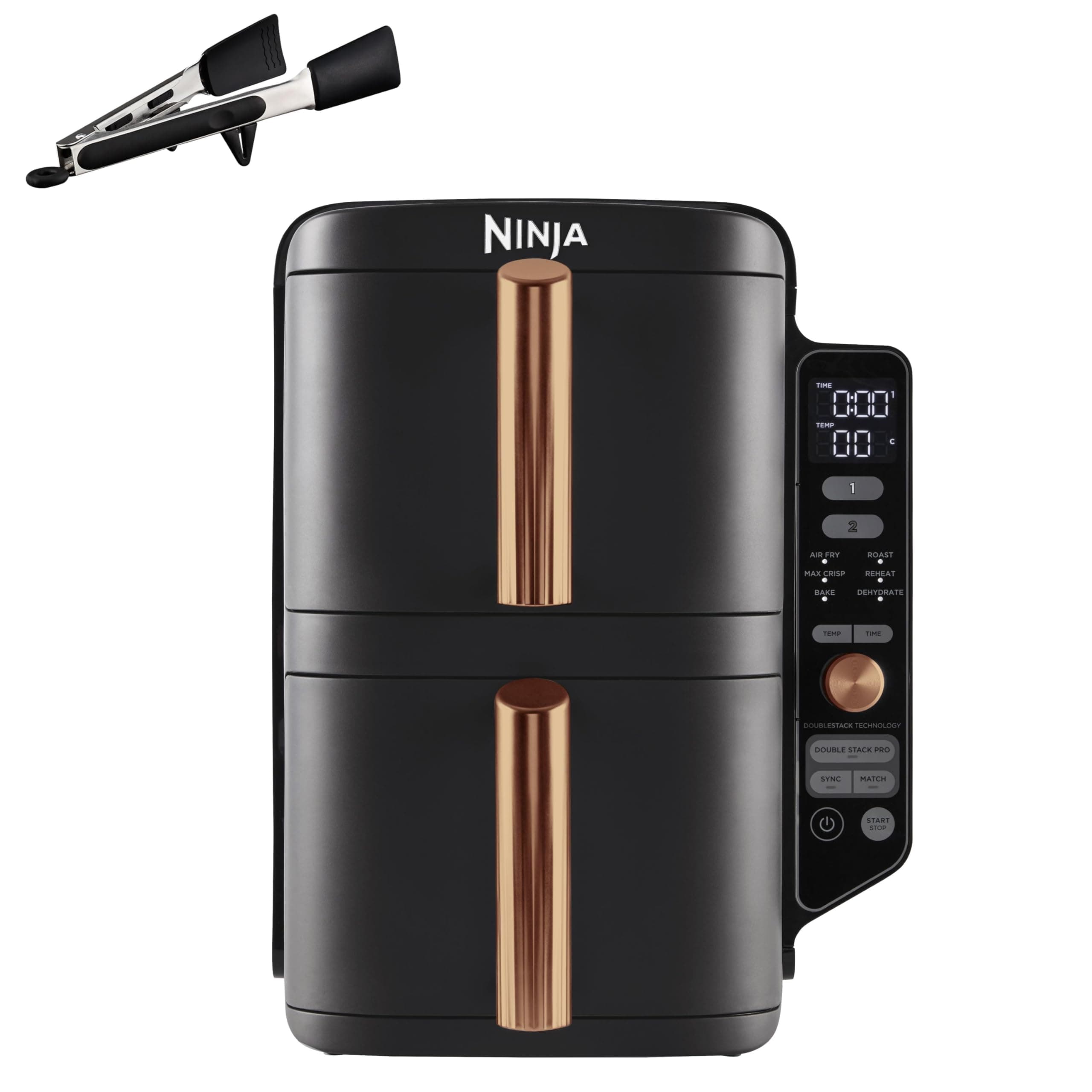 NINJA Double Stack XL Air Fryer 2 Compartments Vertical, Compact, 4 Cooking Levels, 9.5L Capacity, Air Fryer 6-in-1, Removable Non-stick Parts Dishwasher Safe, Black/Copper
