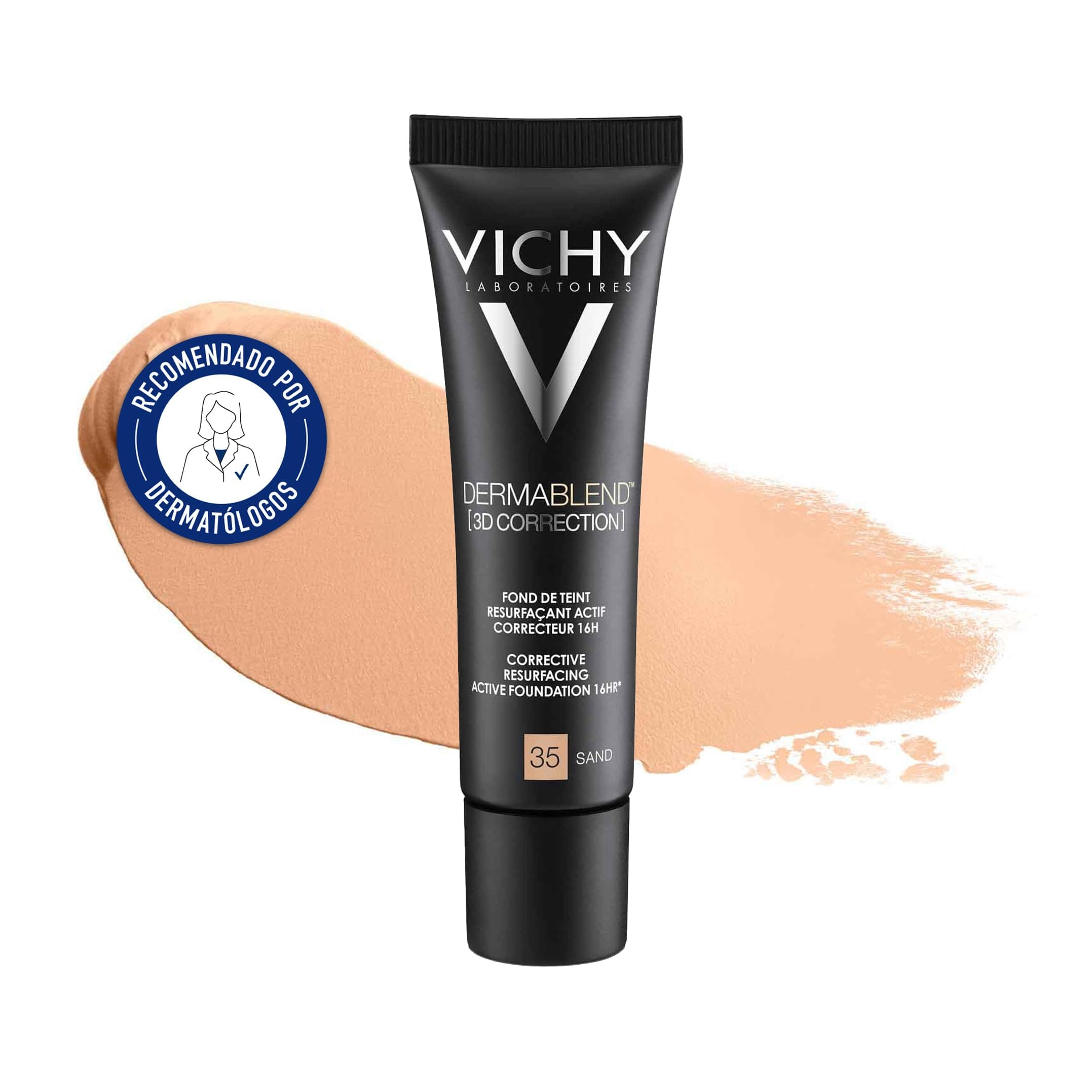 Vichy, Dermablend Resurfacing 3D Foundation, Active Concealer, Long-Wearing, 16H, High Coverage, SPF 25, Suitable for Sensitive Skin, Shade : Sand 35, 30 ml - Image 3