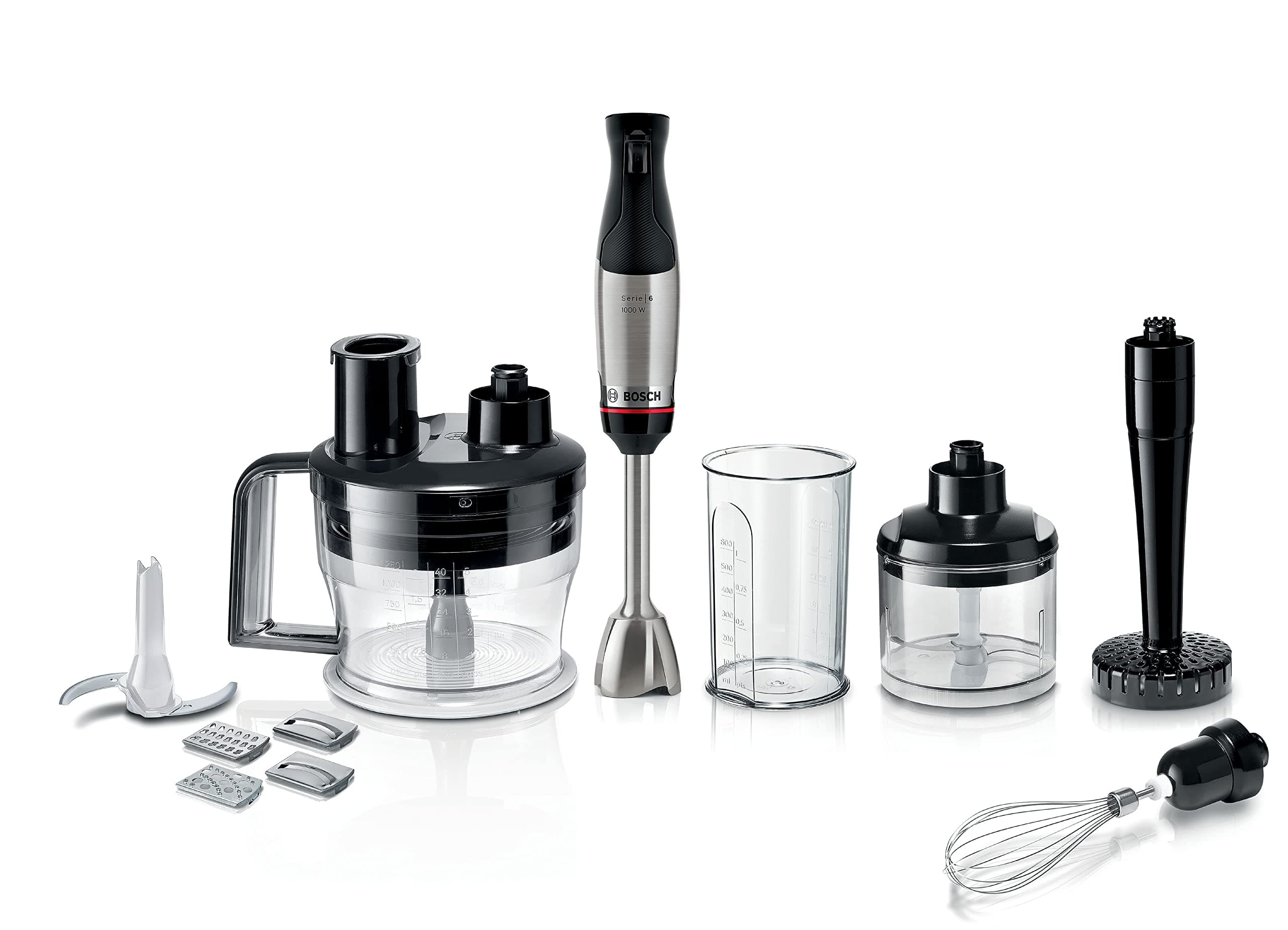 Bosch, mixeur plongeant, ErgoMaster Série 6, moteur 1000 watts refroidi par air, variateur de vitesse extra large, système de mixage QuattroBlade System Pro, accessoires inclus, MSM6M673 - Image 2