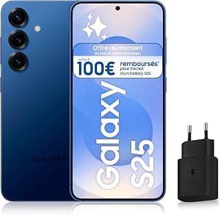 Samsung Galaxy S25, Android 5G Smartphone with Galaxy AI, 128GB, 25W Fast Mains Charger Included, Unlocked Smartphone, Midnight Blue, FR Version