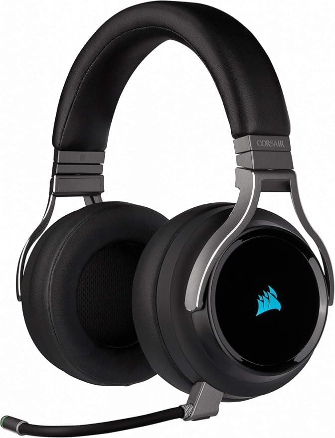 Corsair Corsair Virtuoso RGB High Fidelity Wireless Gaming Headset (7.1 Surround Sound, Omnidirectional Microphone Compatible with PC and PS4) Carbon, Black