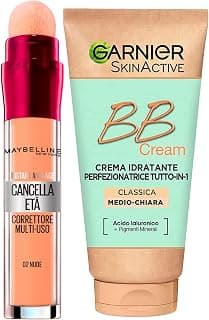 Garnier SkinActive BB Cream Crème Hydratante Perfectionnante pour le Visage Tout en 1 SPF25 Teinte Moyennement Claire + Anti-Cernes Liquide Polyvalent Anti-Âge Couleur 02 Nude avec Applicateur Éponge
