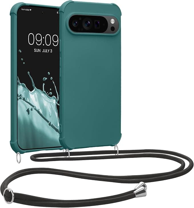 Kwmobile Necklace Case Compatible with Google Pixel 9 / Pixel 9 Pro - Silicone Cover with Collar Petrol - Image 1
