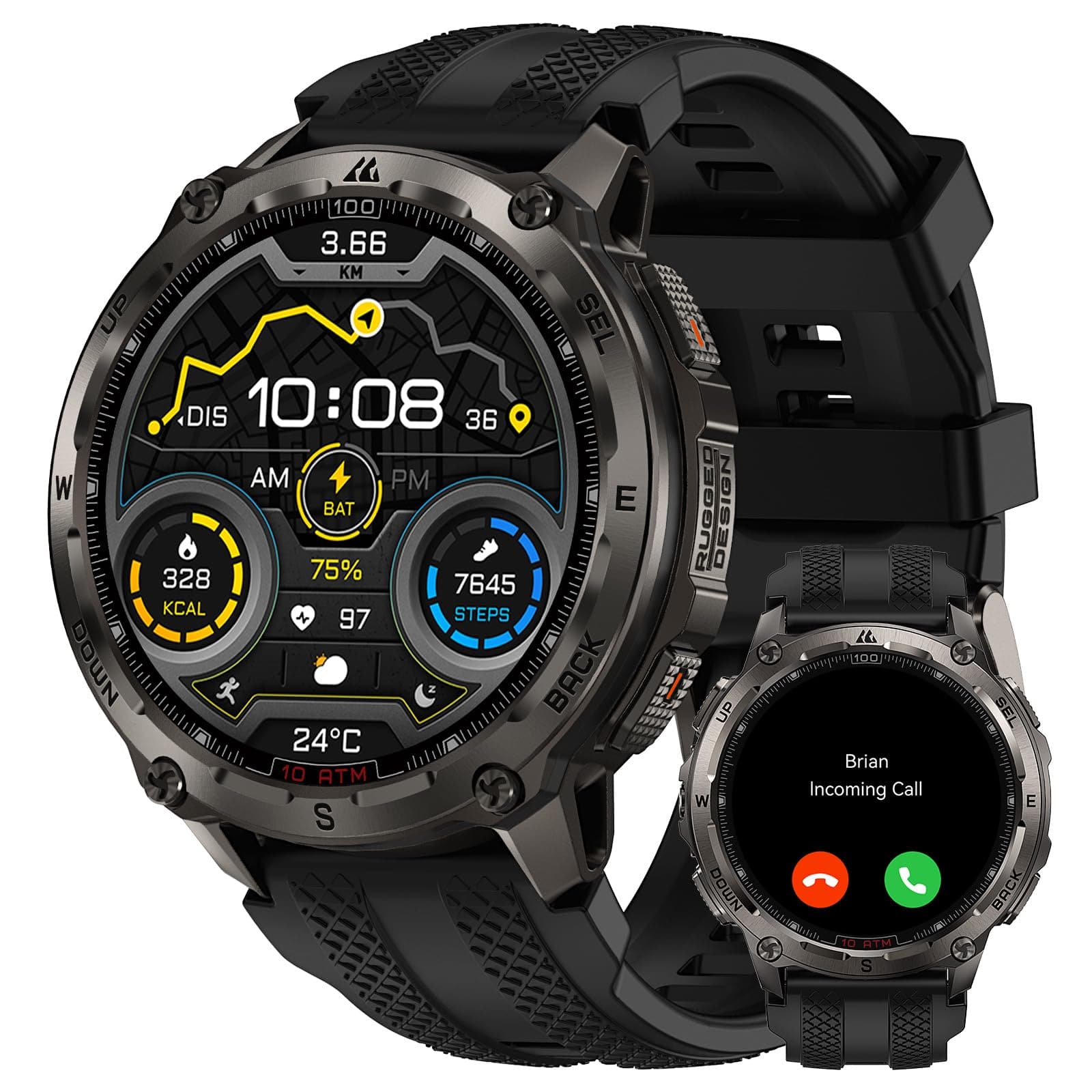 KOSPET Tank T4 Men's Smartwatch, Stainless Steel, GPS & Offline Maps, 10ATM Waterproof (45M Diving), 50 Day Battery, Bluetooth Calls, 24/7 Health Monitoring, Android and iOS (Black) - Image 1