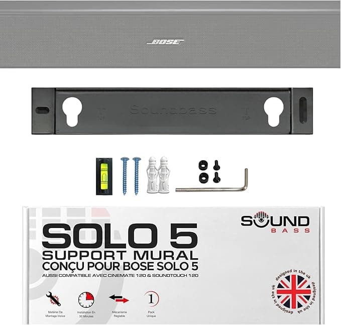 Bose Solo 5 Wall Mount for Bose Solo 5 Sound Bar, Complete Kit with All Mounting Hardware, Compatible with Soundbar Series II, Designed in the UK by Soundbass