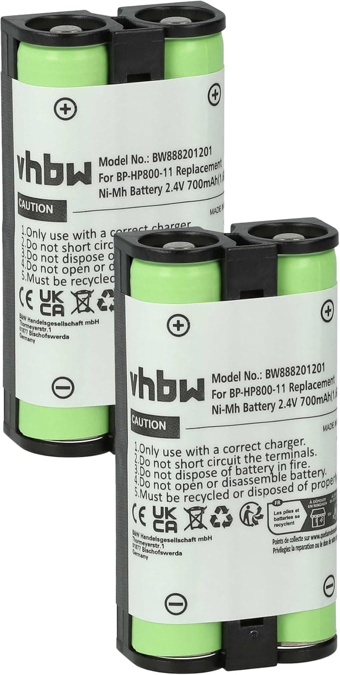 vhbw 2 x Replacement Battery for Sony BP-HP800-11 Wireless Headphones (700 mAh, 2.4 V, NiMH) - Image 1