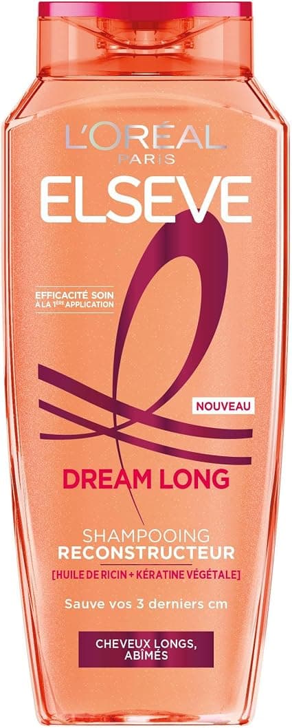 L'ORÉAL PARIS Elseve Dream Long Reconstructing Shampoo for Long Damaged Hair Enriched with Vegetable Keratin and Castor Oil 300 ml - Image 1