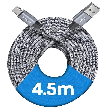 Baiwwa USB C Cable 4.5 m, Long Cable USBA to USBC Fast Charging Braided Cord for PS5 Controller, Switch, Samsung Galaxy S22 S23 S21 S20 – Grey - Image 1