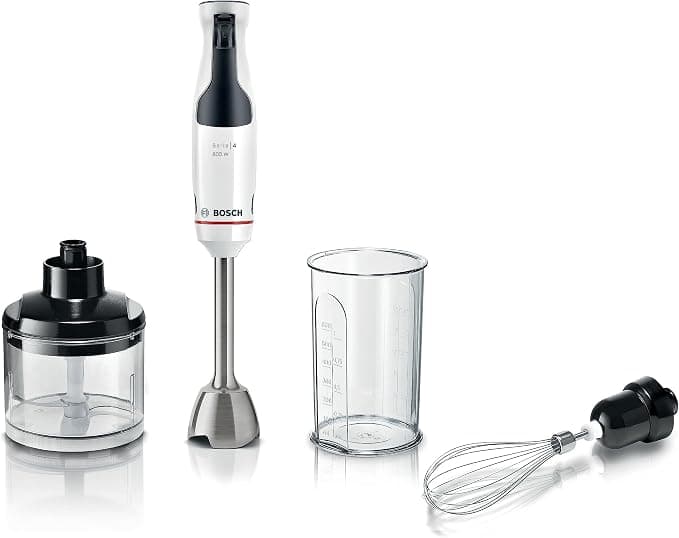 Bosch, Hand Blender, ErgoMaster 4 Series, 800 Watt Motor, Variator, QuattroBlade Mixing System, Accessories Included, White, MSM4W421 - Image 1