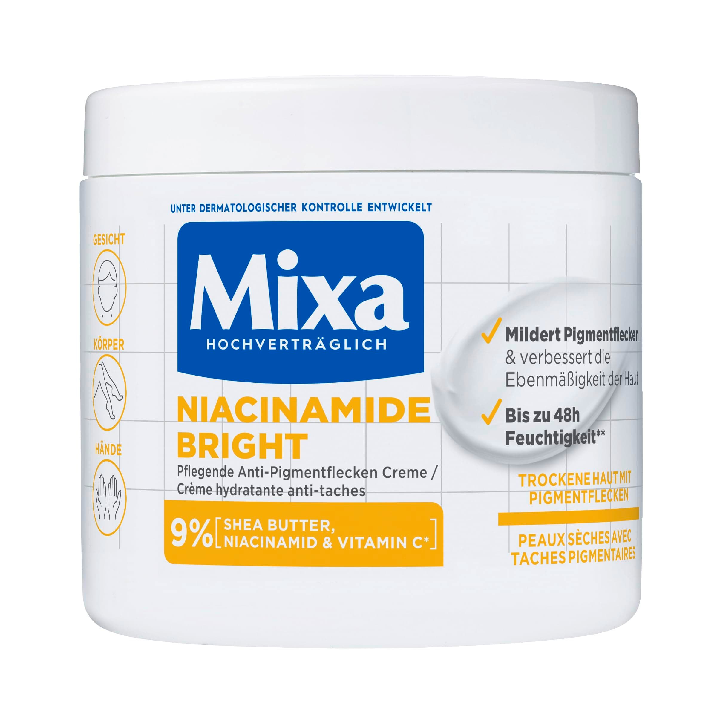 Mixa Niacinamide Bright Crème hydratante anti-taches tout usage Convient pour le visage, le corps et les mains 400 ml - Image 3
