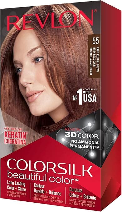 Revlon Colorsilk Beautiful Color Permanent Hair Colour with 3D Gel Technology and Keratin, Dye with 100% White Coverage, 55 Light Red Brown - Image 7