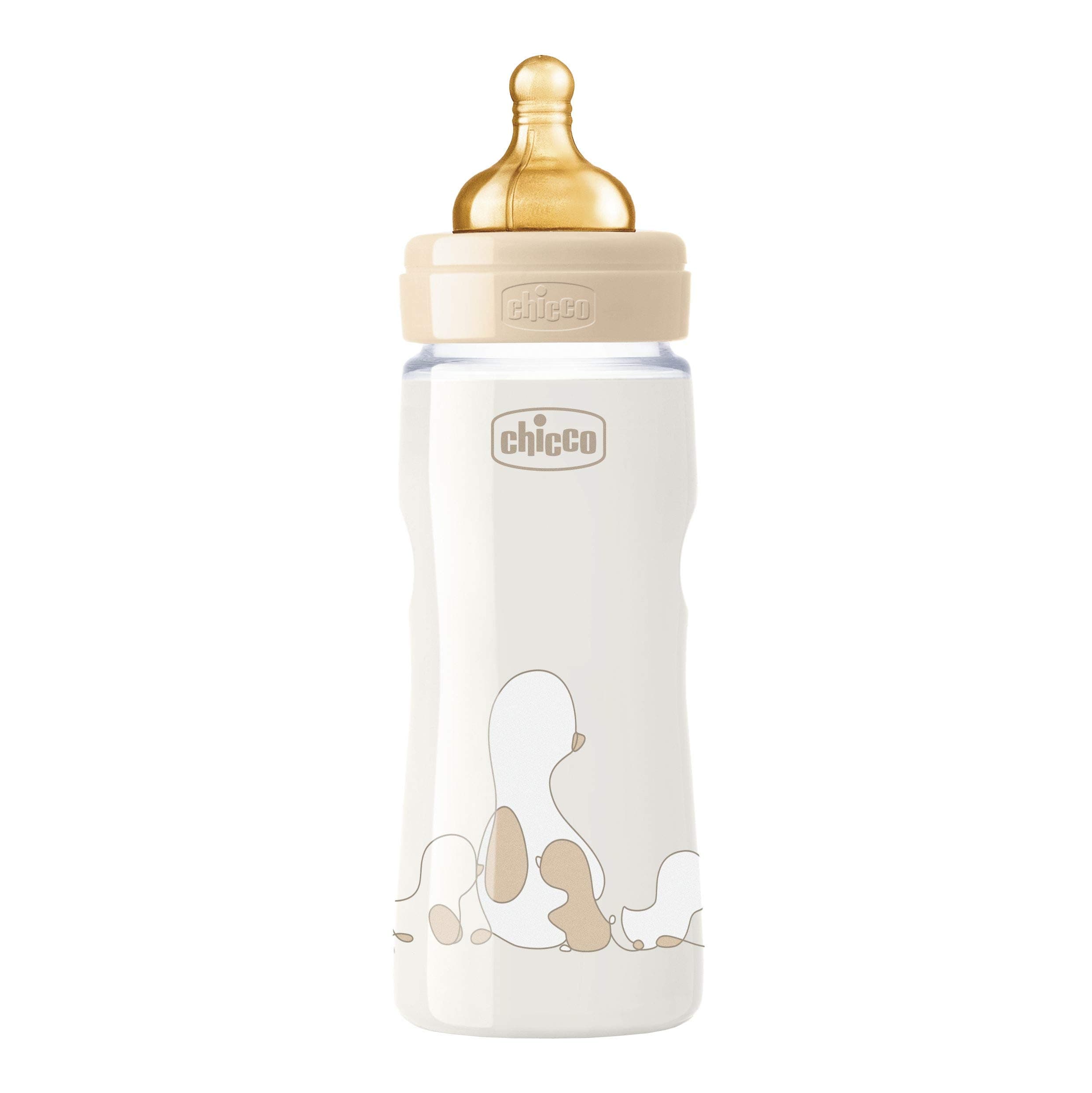 Chicco Original Touch Anti-Colic Bottle with Rubber Teat, 100% Natural Rubber Teat, 4 Months Adjustable Flow Bottle + Bottle with Plastic Bottle 330 ml, Beige - Image 8