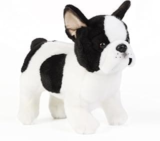 Tiny Heart French Bulldog Plush Toy 26 cm/10 Realistic French Bulldog Plush Toy Beautiful Animal Gifts Cute and Soft for Children Boys and Girls Educational Interactive Comfortable Dog White