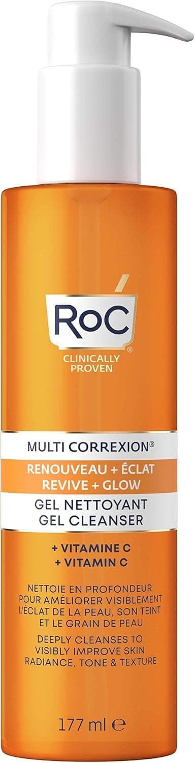 RoC Multi Correxion Revive + Glow Gel Cleanser - Facial Cleanser & Exfoliating Care | Vitamin C & Glycolic Acid Illuminator | 177ml