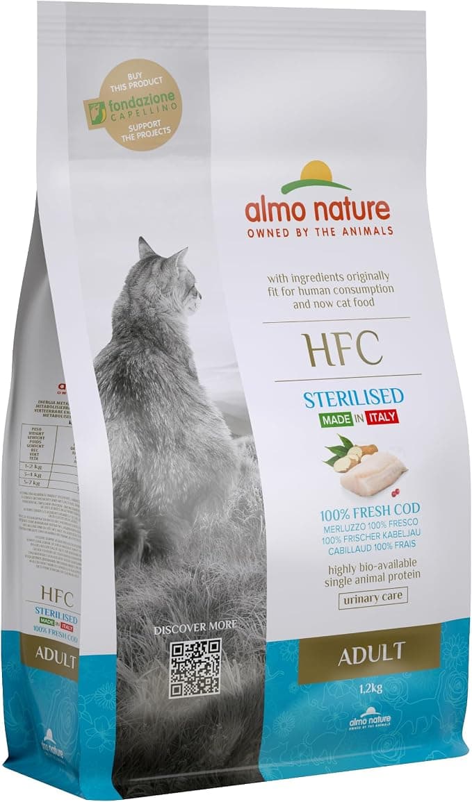 Almo Nature HFC Adult Sterilised - Croquettes pour Chats avec Cabillaud à l'origine Propres à la consommation Humaine et désormais utilisés comme Aliments pour Chats. - Image 1