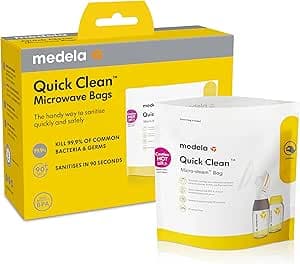 Medela Quick Clean Microwave Bags | Microwave Sterilization Bags for Bottles, Breast Pumps and Accessories | Removes 99.9% of Most Common Microbes and Bacteria, 5 Count