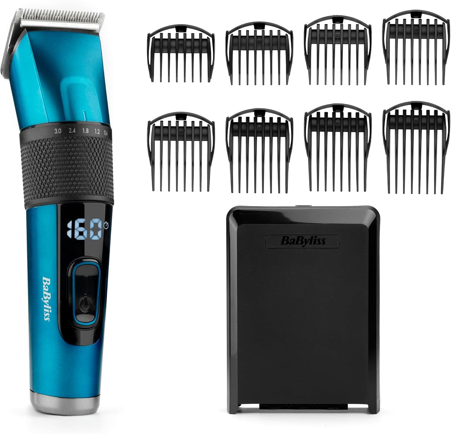 BaByliss Tondeuse cheveux avec lame en acier japonais - Batterie lithium, autonomie de 160 minutes, Charge complète en 3 heures, Étui de rangement rigide inclus, Noir, E990E