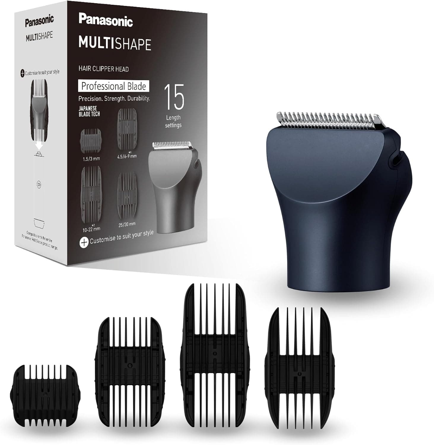 Panasonic ER-CHC1-A301 MULTISHAPE (Système Modulaire de Soins Personnels) Accessoire Tête de Tondeuse à Cheveux avec lames professionnelles, 15 Réglages de Longueur, 4 Peignes, Noir - Image 1