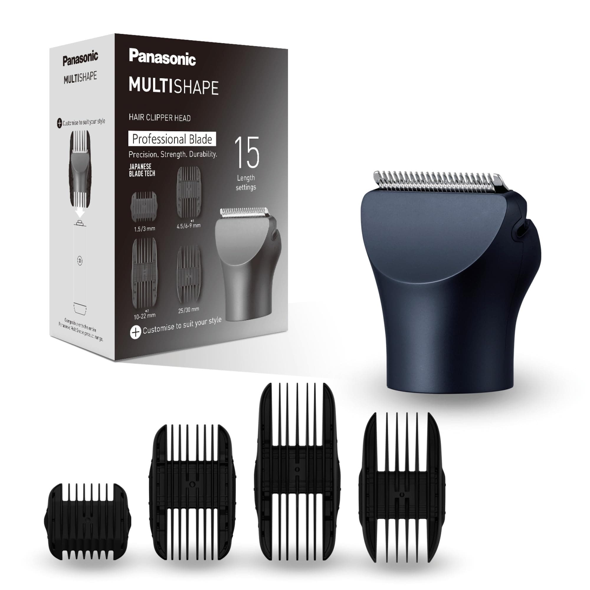 Panasonic ER-CHC1-A301 MULTISHAPE (Système Modulaire de Soins Personnels) Accessoire Tête de Tondeuse à Cheveux avec lames professionnelles, 15 Réglages de Longueur, 4 Peignes, Noir - Image 8