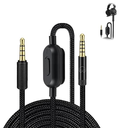 Headphone Replacement Cable Compatible with Logitech G Pro X, G Pro, G433 and G233, 3.5mm Jack Audio Cable with Volume Control and Mic Mute Button, Length 2m Black