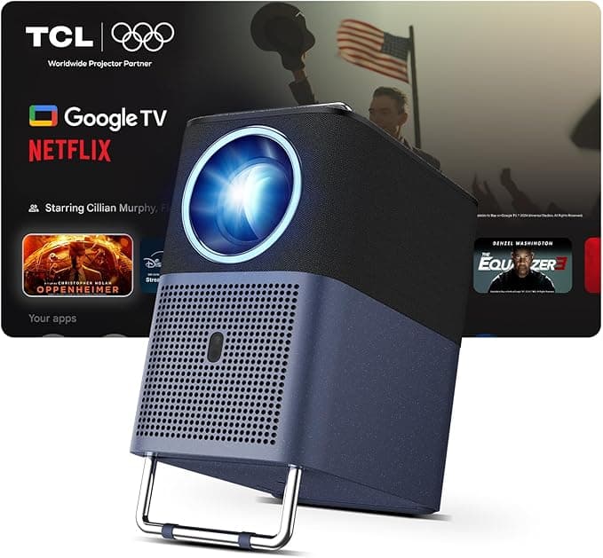Google TCL A1s Video Projector 4K Support, 2X Audio Dolby 8W, Native 1080P, 600 ISO Lumens, Netflix Certified, Integrated Smart Google TV, Auto Focus/Keystone, Wi-Fi, Bluetooth Portable Video Projector