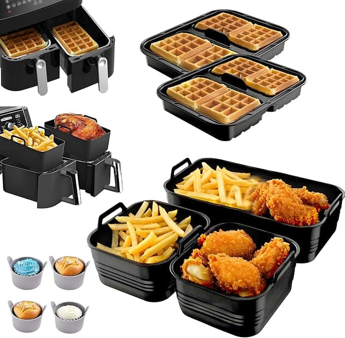 9 Pcs Air Fryer Accessories Silicone Air Fryer Mould for Ninja 10.4L AF500EU, Cosori Twinfry 10L, Silicone Waffle Mould for Ninja AF400EU, AF500EU, AF451EU, SL400, BPA Free - Image 1
