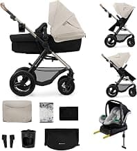 Kinderkraft MOOV2 AIR 4-in-1 Mink PRO I-Size Stroller, Travel System, Baby Stroller, Foldable Stroller, Newborn to 3 Years, Grey