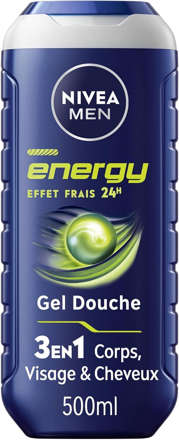 NIVEA MEN Gel Douche Energy (1 x 500 ml) - Soin lavant enrichi en extrait de menthe vivifiante - Gel douche homme 3 EN 1 — Soin nettoyant Corps Visage & Cheveux Vivifiant Effet Fraîcheur 24H - Image 1