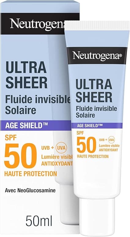 Neutrogena – Invisible Ultra Sheer Anti-Aging Sun Fluid SPF 50 UVB + UVA (50 ml) – Antioxidant Face Sunscreen with NeoGlucosamine – Fast Absorption, Reduces Spots and Prevents Wrinkles