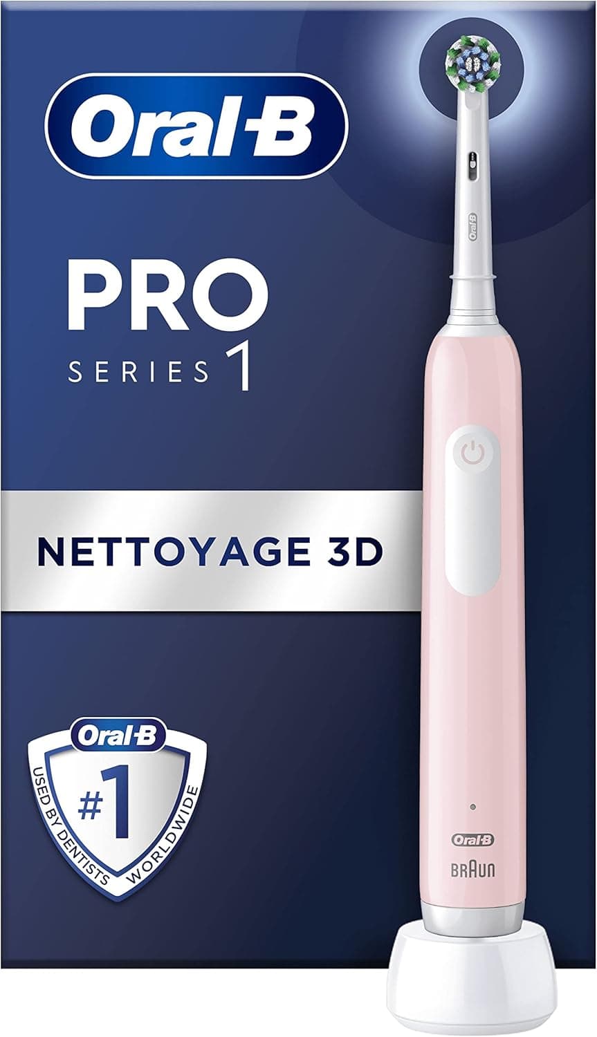 Oral-B Pro 1 Brosse À Dents Électrique Rose, Avec Un Capteur De Pression Pour Protéger Les Gencives Et Les Dents Sensibles, Avec Des Accessoires, 1 Brossette De Rechange, Douce Et Ronde, 1 Chargeur