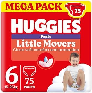 Huggies Little Movers, Lot de 75 couches pour bébé Taille 6 (15-25 Kg), Ultra absorbante, Pack Mega,