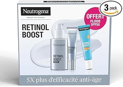 Neutrogena Anti-Aging & Hydration Set – Retinol Boost Cream + Eye Care + Moisturizing Fluid SPF 50 – Reduces Wrinkles, Intensely Moisturizes, Evens Complexion - Image 1