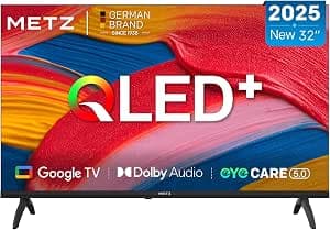Metz QLED TV 32 Inch (80 cm) Smart LED Television Google Tele HDR 10 Dolby Audio Bluetooth 5.1 EyeCare Tuner DVB-T/-T2/-C/-S/-S2 CI+ (2025 Model, Black 32MQF7000Z)          [Energy Class E]